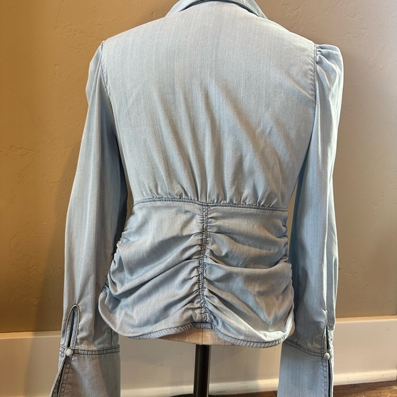 Ruched waist denim shirt. - Picture 3 of 4